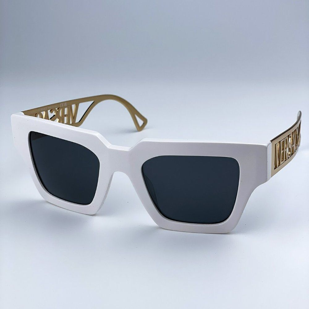 NEW Versace VE4431 401/87 White Gold Logo Dark Grey Square Women Sunglasses - Picture 5 of 12